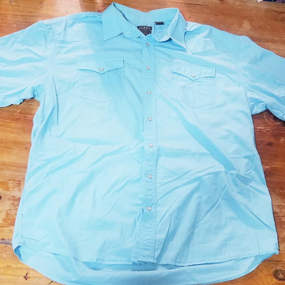 Roper Men"s Size 2XL XXL 2X Ocean Blue Country Western Cowboy Dress Shirt Pearls